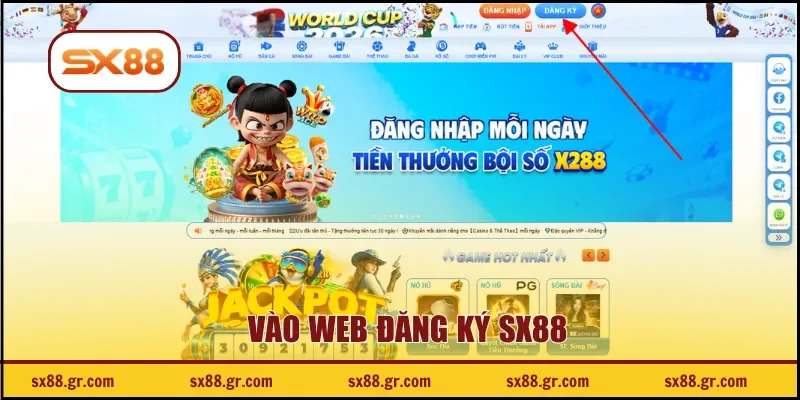 Vào web đăng ký SX88